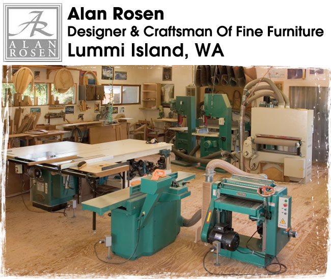 Al Rosen's Fine Furniture shop on Lummi Island, WA, filled with Grizzly machines.