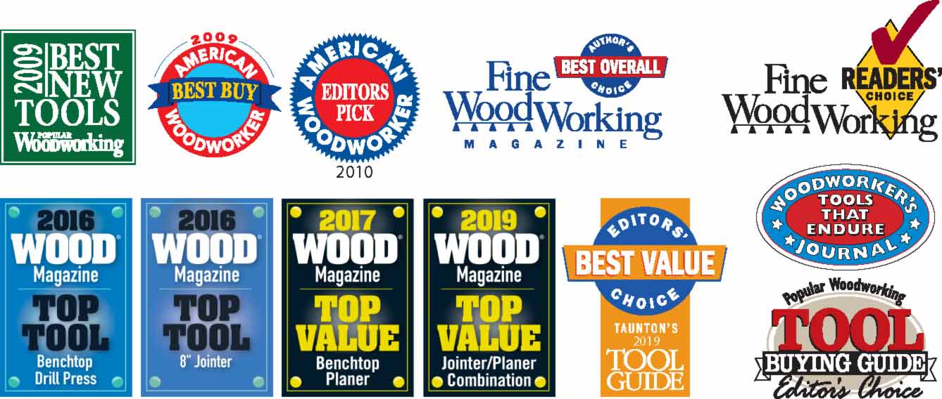 some of the many awards that Grizzly machines have won over the years from various publications