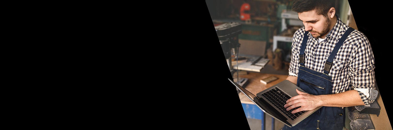 Hero image of someone in a shop looking at an online catalog