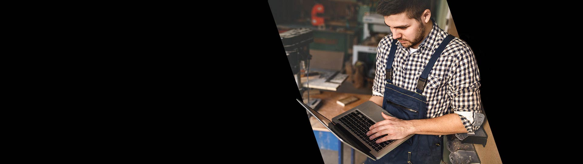 Hero image of someone in a shop looking at an online catalog