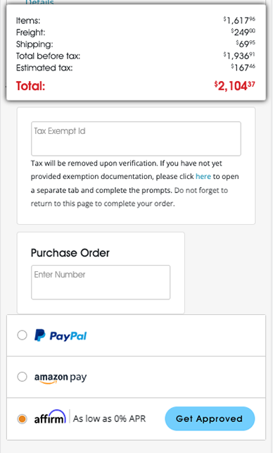 Affirm step 1 - fill your cart