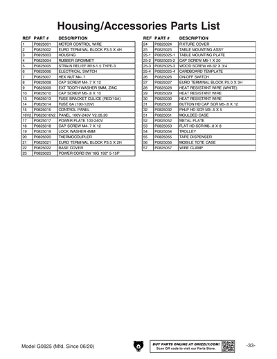 Part Diagram for G0825